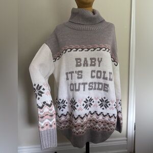 URBAN HERITAGE HAPPY HOLIDAYS Cozy Winter Sweater - Gray and White (M)